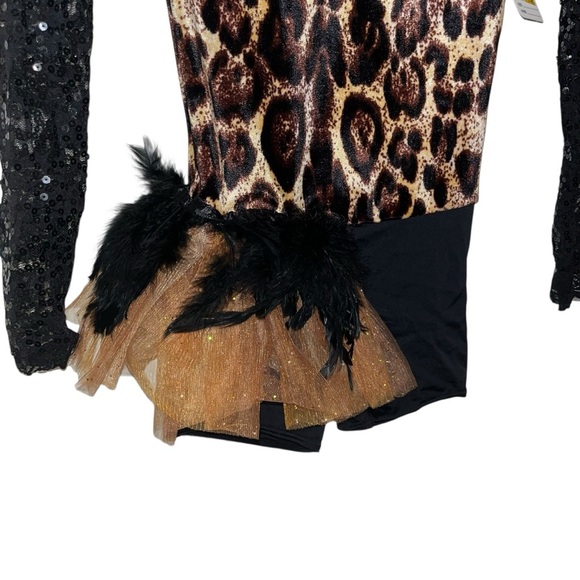 Weissman black sequins dance dress leotard costume child M mc 8804 feathers - Picture 2 of 7